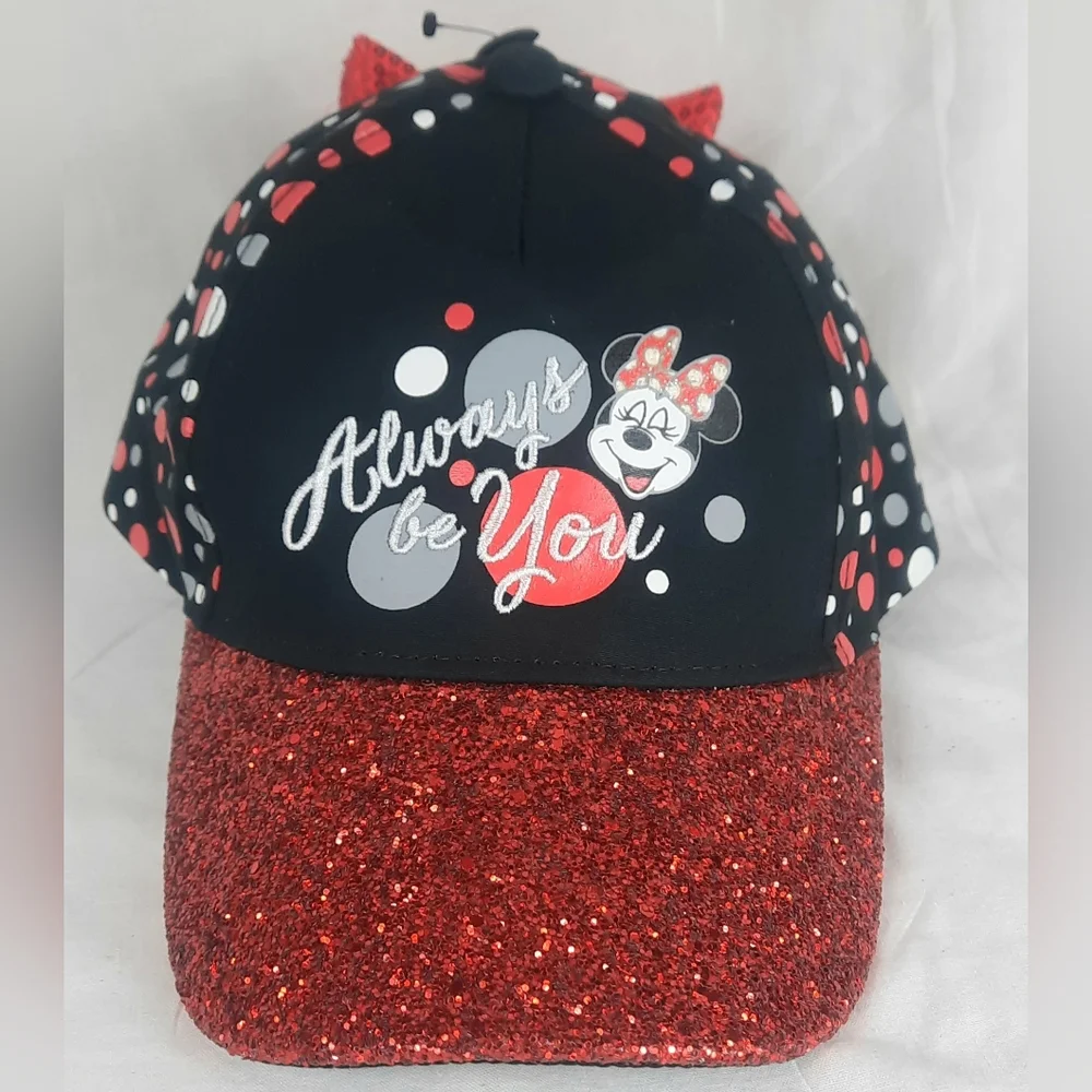 Disney Parks Minnie Mouse Youth Hat Glitter Sequin Bow Always Be You Cap Black